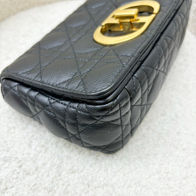 Dior Small Caro Flap Bag in Black Grained Calfskin and GHW