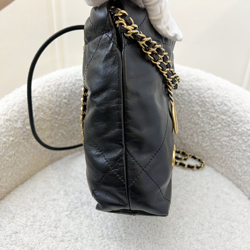 Chanel 22 Mini Hobo Handbag in Black Shiny Calfskin and AGHW (Model: AS3980)