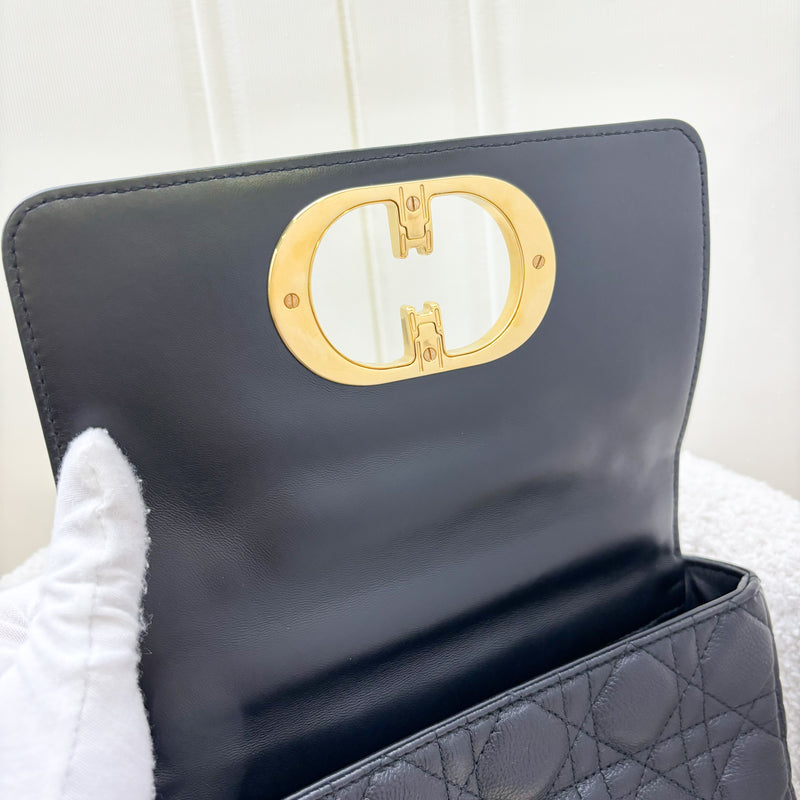 Dior Small Caro Flap Bag in Black Grained Calfskin and GHW