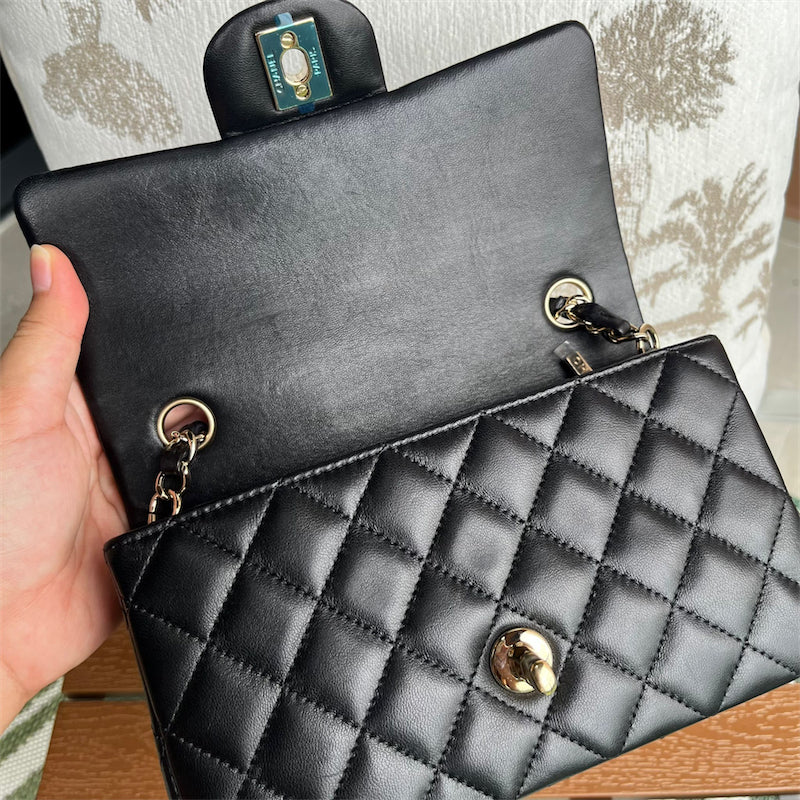 Chanel Classic Mini Rectangle Flap in Black Lambskin and LGHW