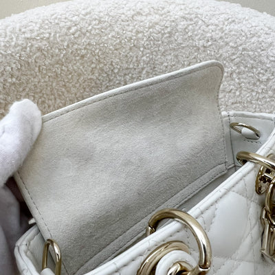 Dior Micro Lady D-Joy Bag in White Cannage Lambskin and LGHW