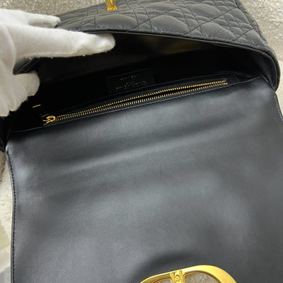 Dior Medium Caro Flap Bag in Black Grained Calfskin and GHW