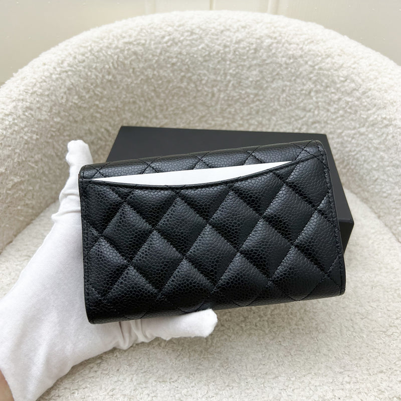 Chanel Classic Medium Trifold Wallet in Black Caviar and LGHW