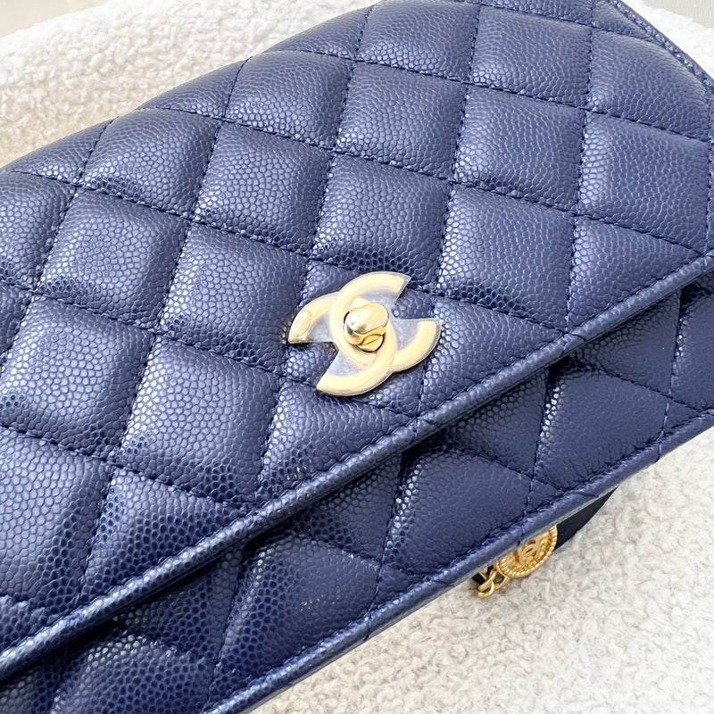 Chanel 22A "Twist Your Buttons" Wallet on Chain WOC in Navy Caviar and AGHW