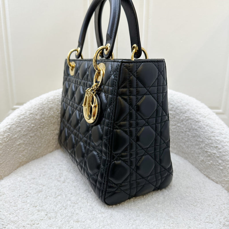 Dior Medium Lady Dior in Black Lambskin and GHW (New Version with Adjustable Strap)<br>