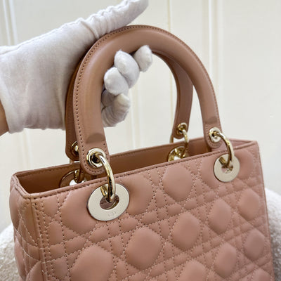 Dior Medium Lady Dior in Rose Beige Lambskin and LGHW