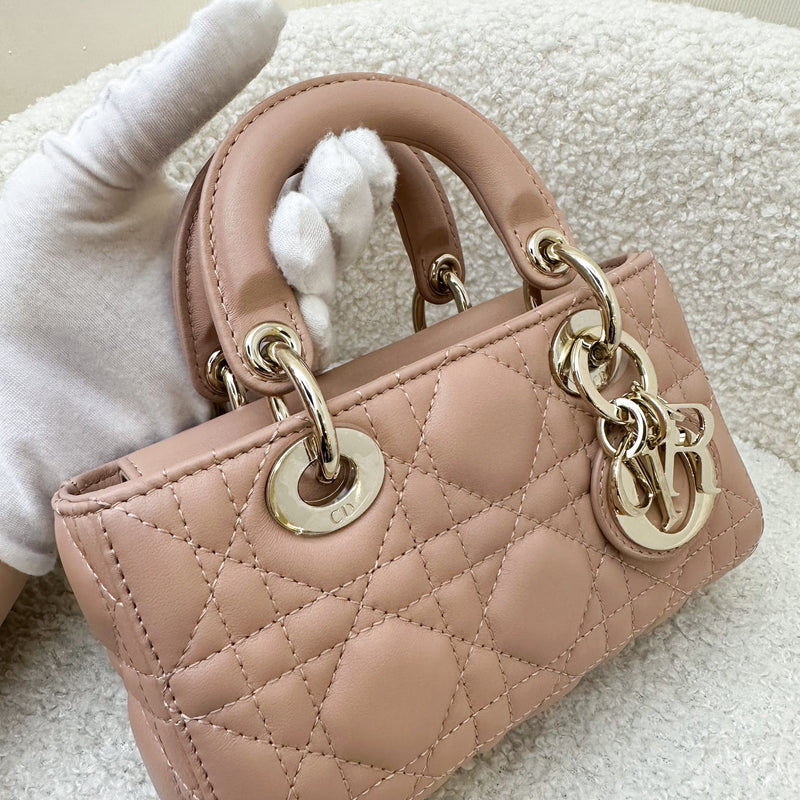 Dior Micro Lady D-Joy Bag in Nude Pink Cannage Lambskin and LGHW