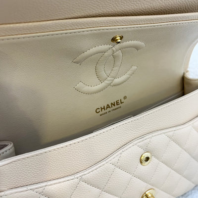 Chanel Medium Classic Flap CF in Beige Clair Caviar and GHW