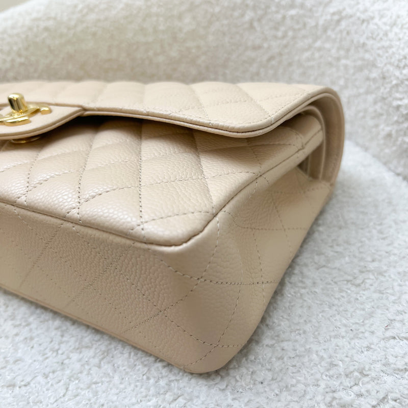 Chanel Medium Classic Flap CF in Beige Clair Caviar and GHW