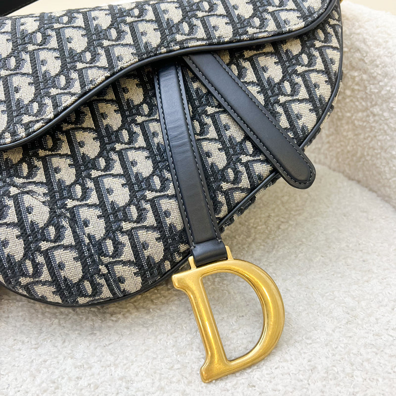 Dior Medium Saddle Bag in Navy Oblique Canvas and AGHW