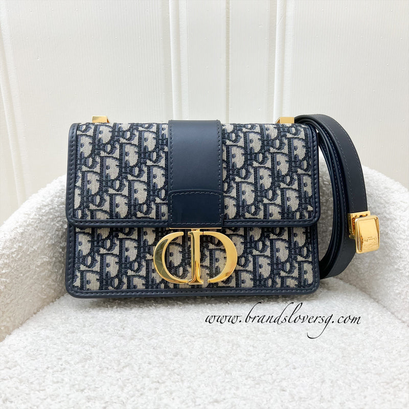 Dior 30 Montaigne Flap Bag in Dark Blue Oblique Canvas GHW