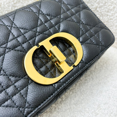 Dior Small Caro Flap Bag in Black Grained Calfskin and GHW