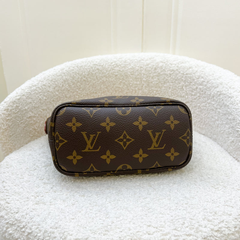 LV Neverfull BB in Monogram Canvas and Beige Patterned Strap