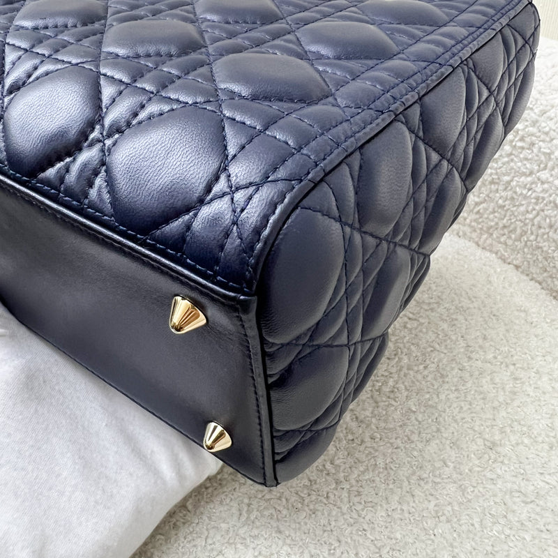 Dior Medium Lady Dior in Navy Lambskin and LGHW (Newer Version with Adjustable Strap)