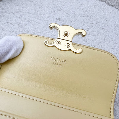 Celine Triomphe Card Holder in Light Yellow Calfskin and GHW