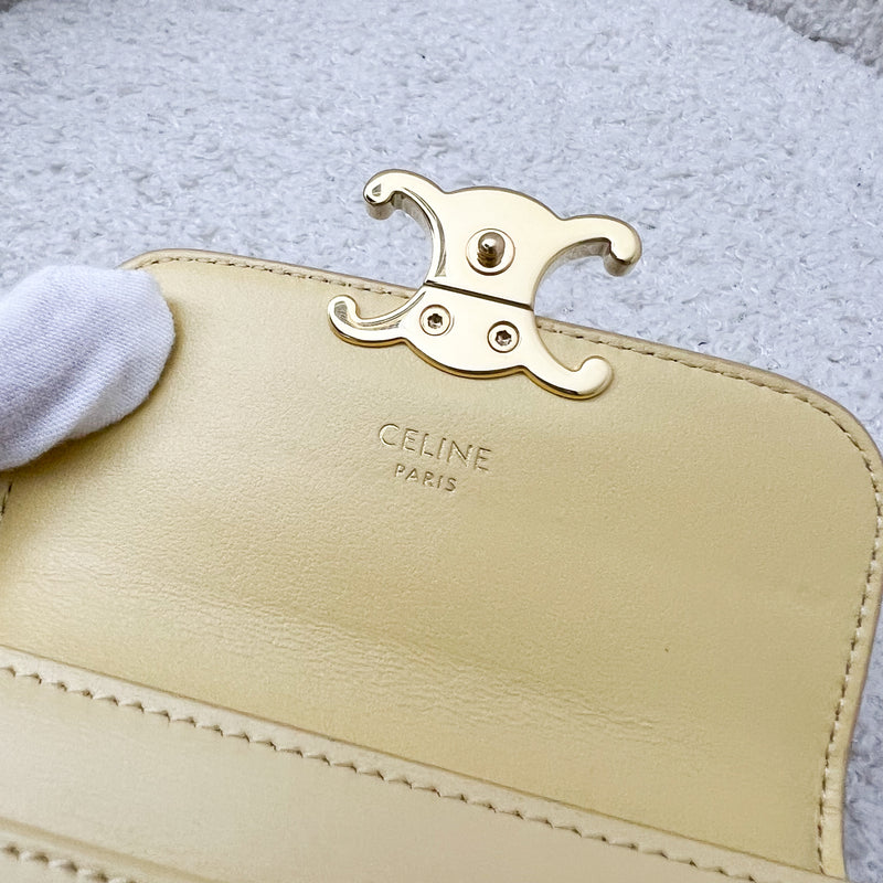 Celine Triomphe Card Holder in Light Yellow Calfskin and GHW