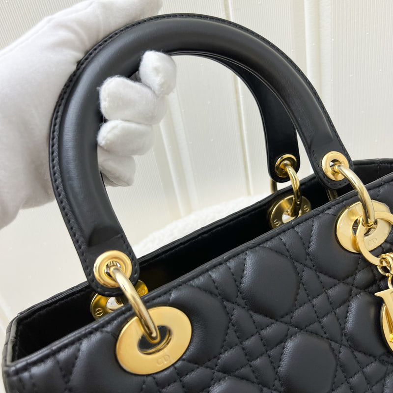 Dior Medium Lady Dior in Black Lambskin and GHW