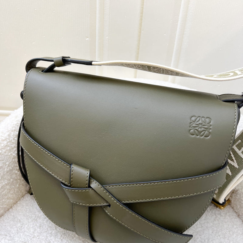 Loewe Small Gate Bag in Autumn Green Soft Calfskin and Jacquard and GHW