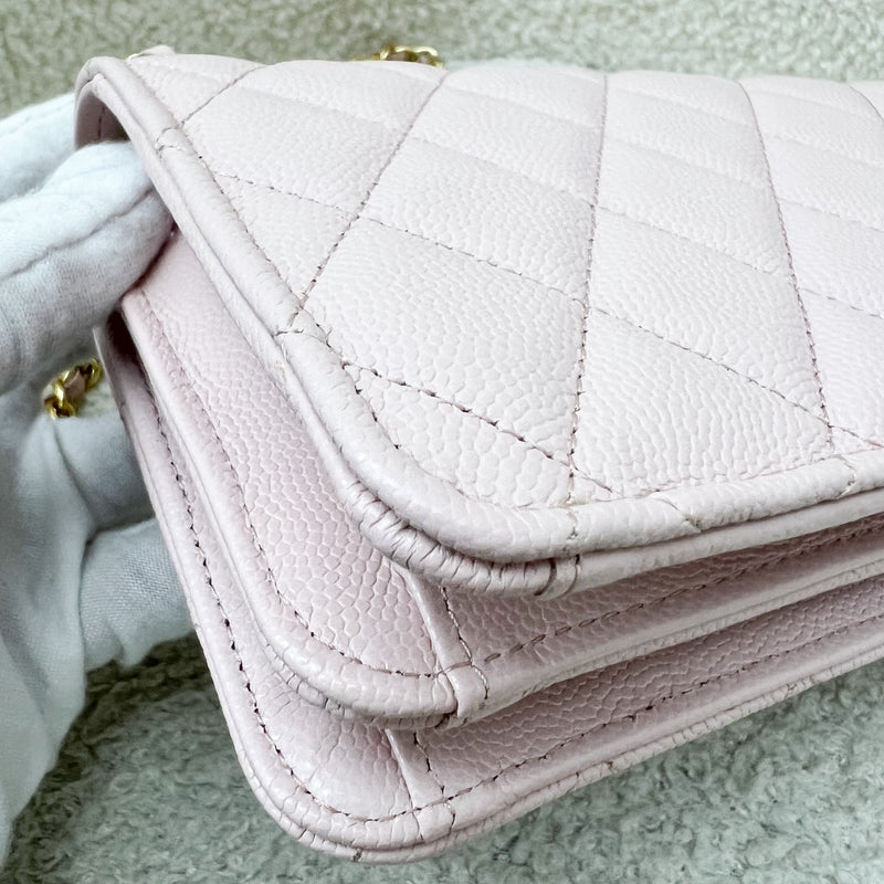 Chanel 23S Classic Flap Charm Wallet on Chain WOC in Sakura Pink Caviar and GHW