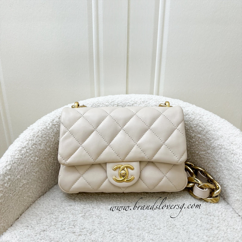 Chanel Seasonal Small Funky Chain Flap Bag in Light Beige Lambskin and GHW