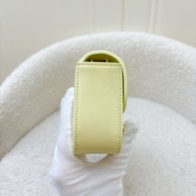 Celine Triomphe Mini Claude Flap Bag in Light Yellow Shiny Calfskin and GHW