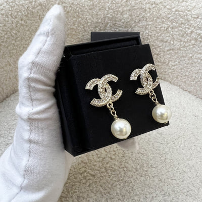 Chanel Classic CC Logo Dangling Earrings with Crystals and Pearls