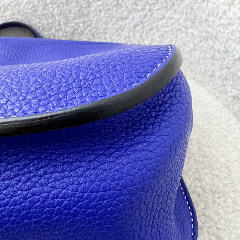 Hermes Halzan 31 in Bleu Electrique Clemence Leather and PHW