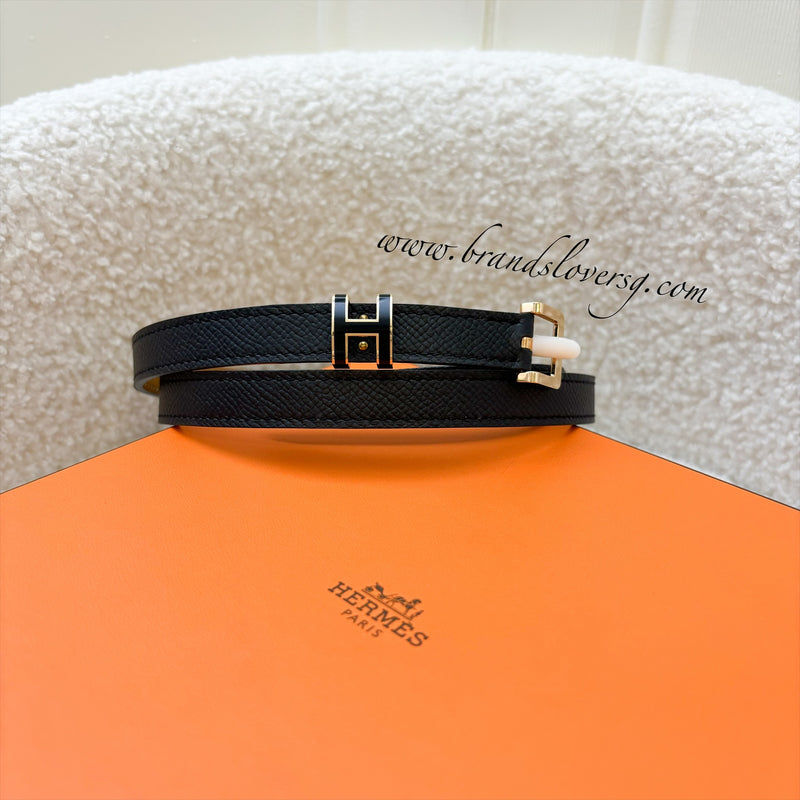 Hermes Pop H Belt in Black Epsom Leather and RGHW Sz 80