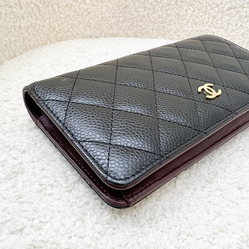 Chanel Classic Bifold Yen Long Wallet in Black Caviar and GHW