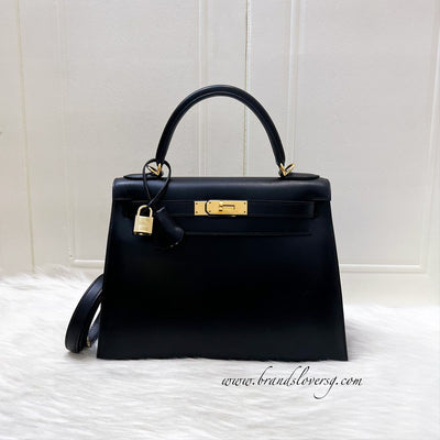 Hermes Vintage Kelly 28 Sellier in Black Noir Box Leather and GHW