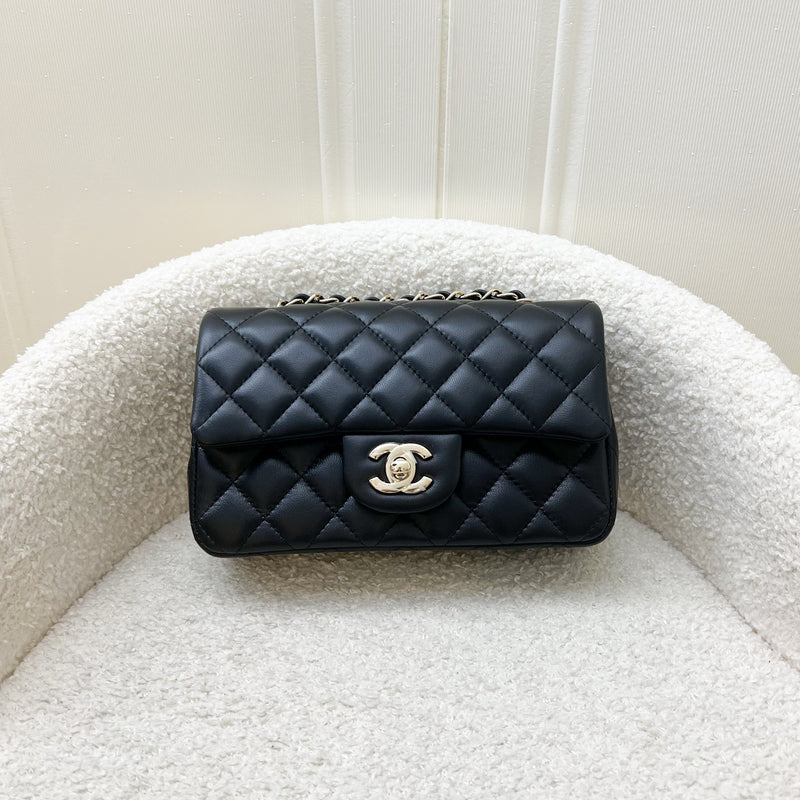 Chanel Classic Mini Rectangle Flap in Black Lambskin and LGHW