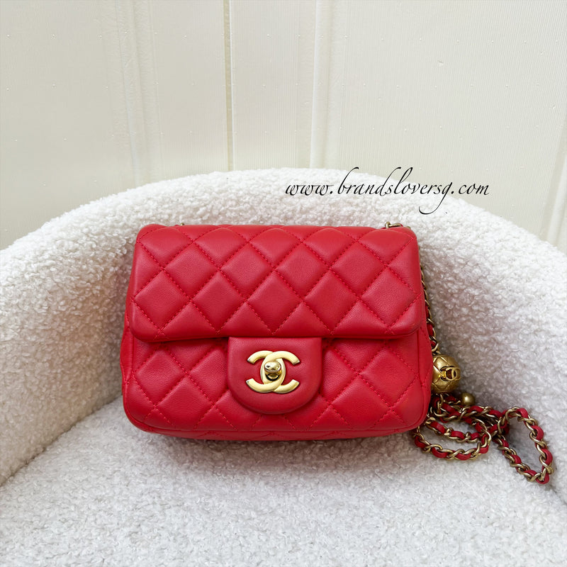 Chanel Pearl Crush Mini Square Flap in Red Lambskin and AGHW