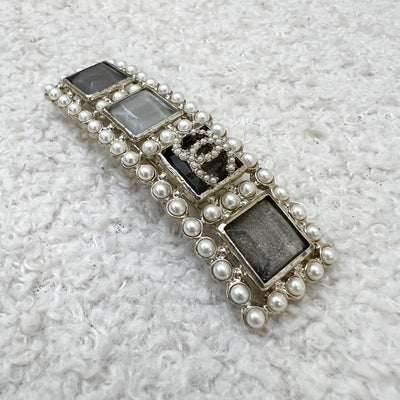 Chanel VIP Gift Hair Pin with Tiny Pearls and Square Crystals LGHW