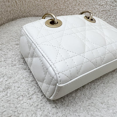 Dior Micro Lady D-Joy Bag in White Cannage Lambskin and LGHW