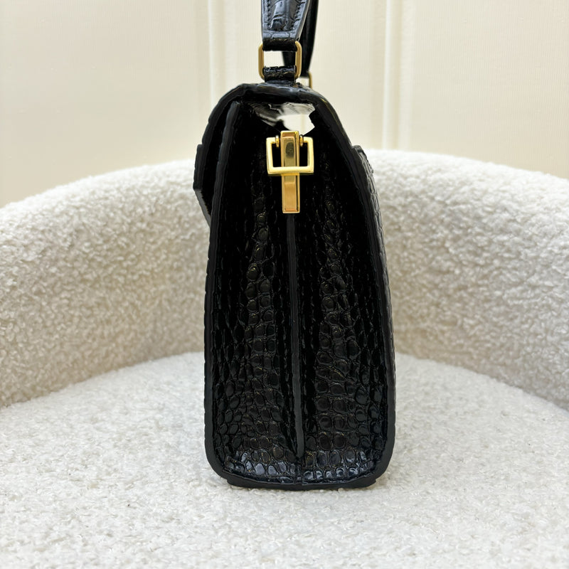 Saint Laurent Mini Cassandra Top Handle Bag in Crocodile Embossed Leather GHW