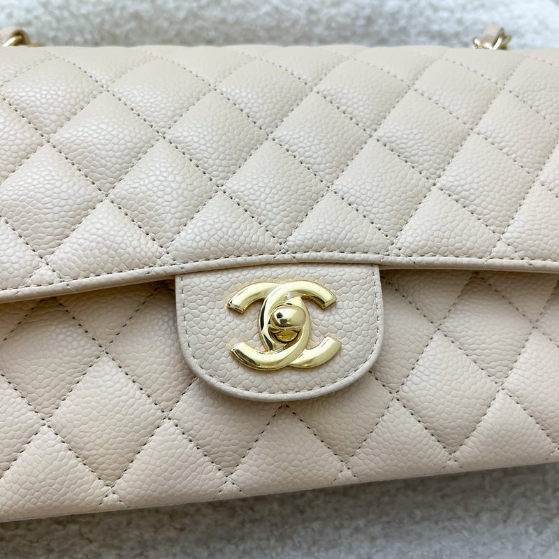 Chanel Medium Classic Flap CF in Beige Clair Caviar and GHW