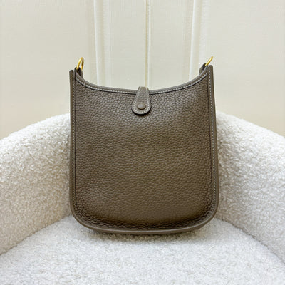 Hermes Mini Evelyne TPM in Etoupe Clemence Leather with Bleu Indigo Strap and GHW