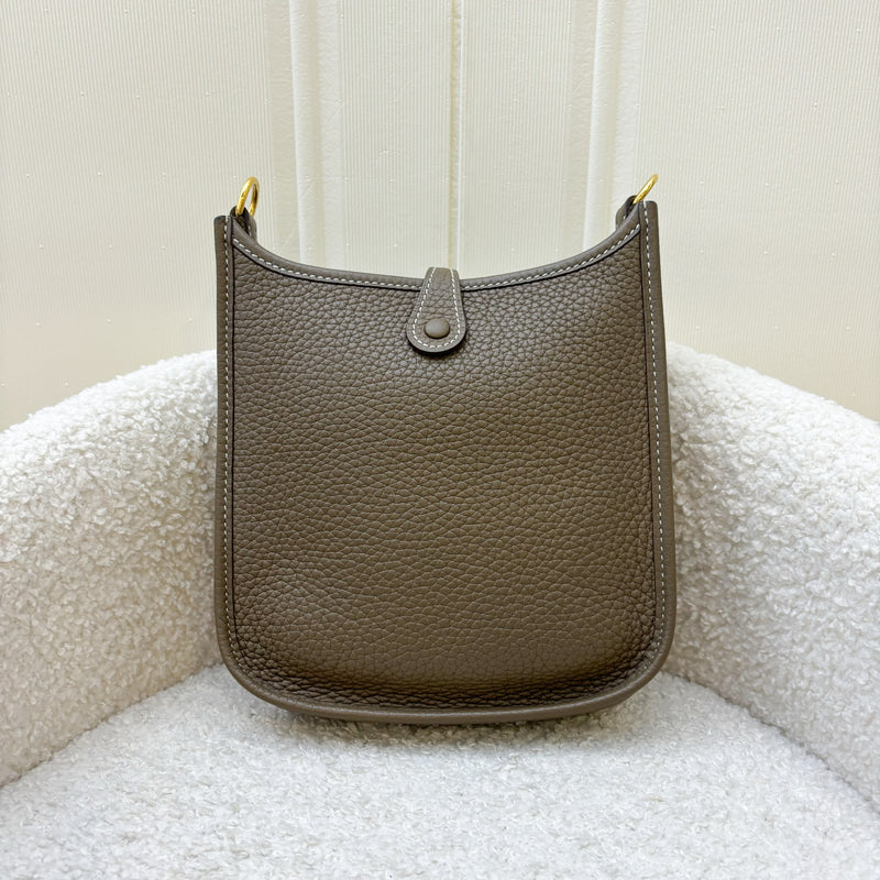 Hermes Mini Evelyne TPM in Etoupe Clemence Leather with Bleu Indigo Strap and GHW