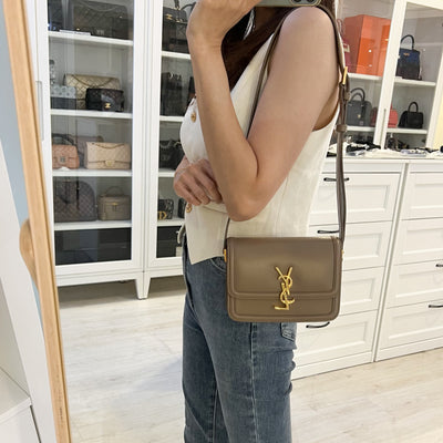 Saint Laurent YSL Small Solferino Satchel Bag in Milk Tea Beige Calfskin and AGHW