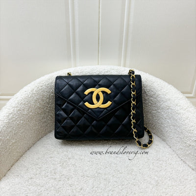 Chanel Vintage XL CC Logo Pushlock Mini Flap Bag in Black Lambskin and GHW