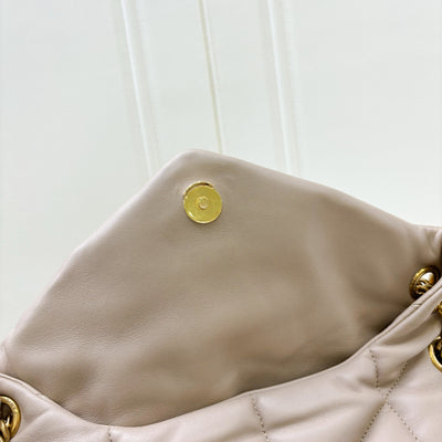 Saint Laurent YSL Small Loulou Puffer in Beige Lambskin and GHW