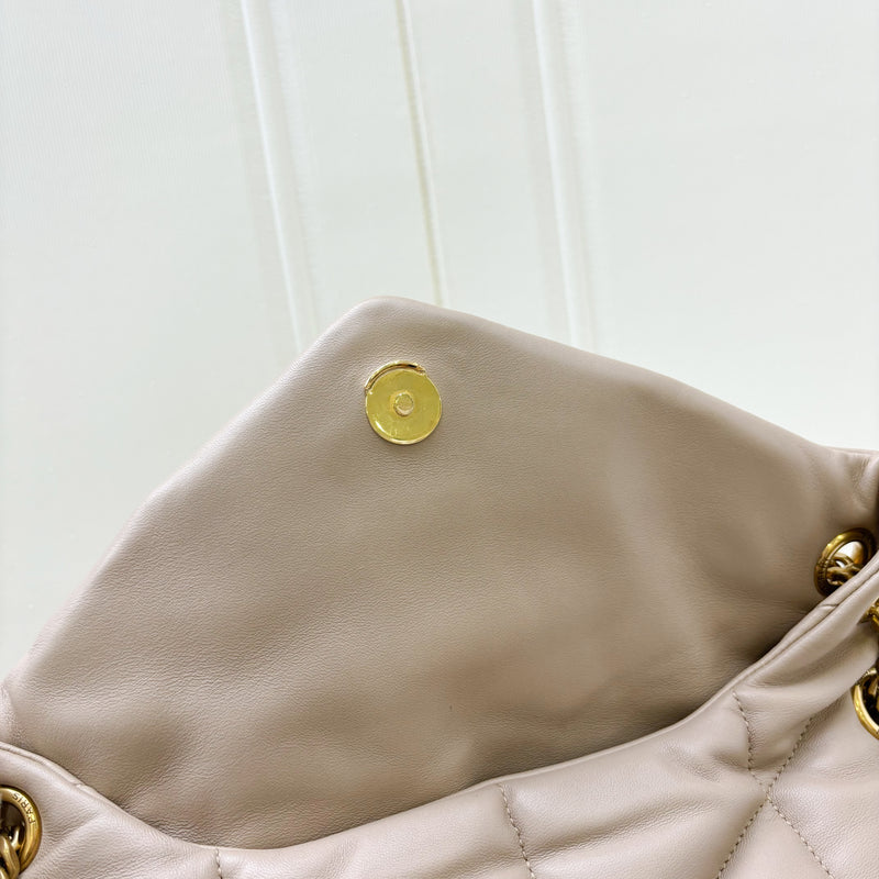 Saint Laurent YSL Small Loulou Puffer in Beige Lambskin and GHW