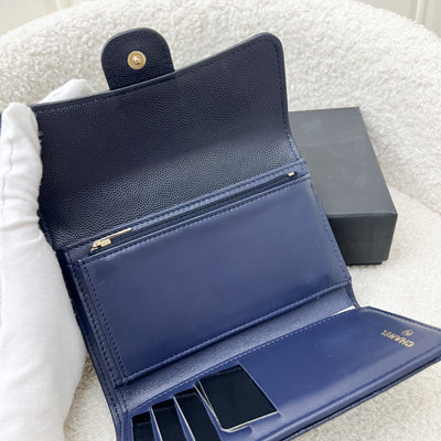 Chanel Classic Medium Trifold Wallet in Navy Caviar and LGHW