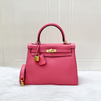 Hermes Kelly 25 in Rose Azalee Swift Leather and GHW