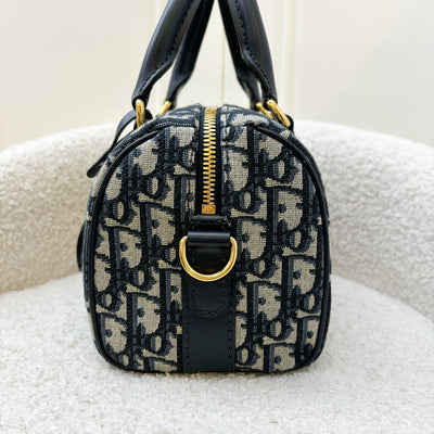 Dior Groove 20 Bowling Bag in in Navy Dark Blue Oblique Jacquard Canvas and AGHW