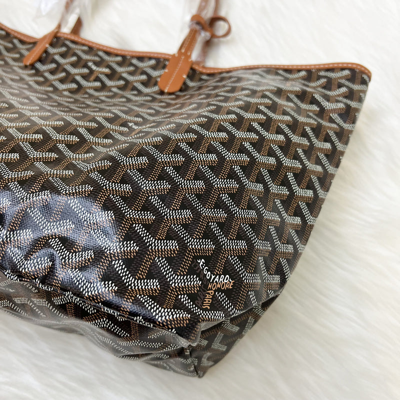 Goyard Saint Louis PM Tote in Black Signature Goyardine Canvas and Brown Trim