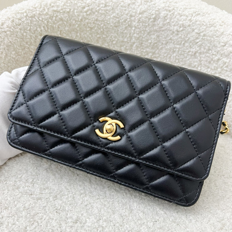 Chanel Pearl Crush Wallet on Chain WOC in 23K Black Stiff Lambskin and AGHW