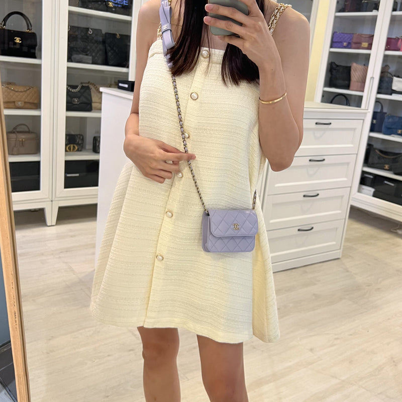 Chanel 21K Ribbon Micro Flap Bag in Lilac Lambskin and AGHW