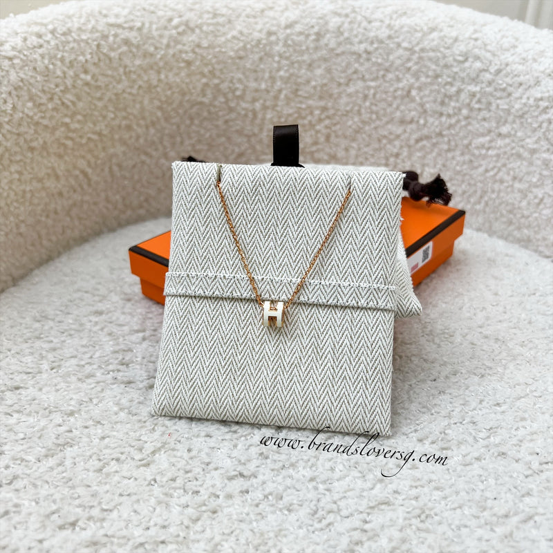 Hermes Mini Pop H Pendant in Blanc Enamel and RGHW