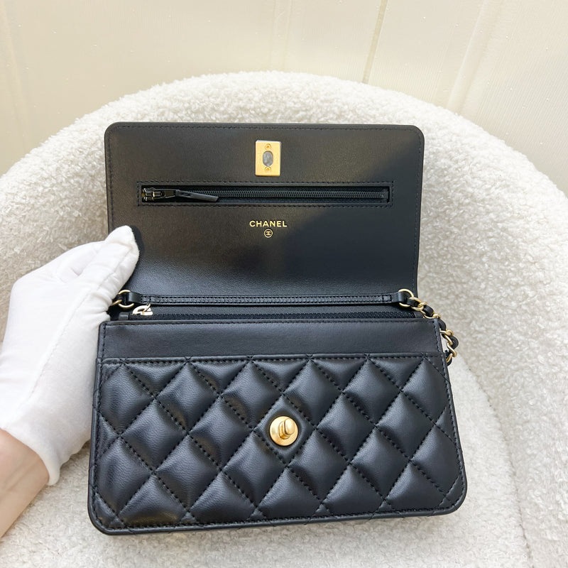 Chanel Pearl Crush Wallet on Chain WOC in Black Lambskin and AGHW